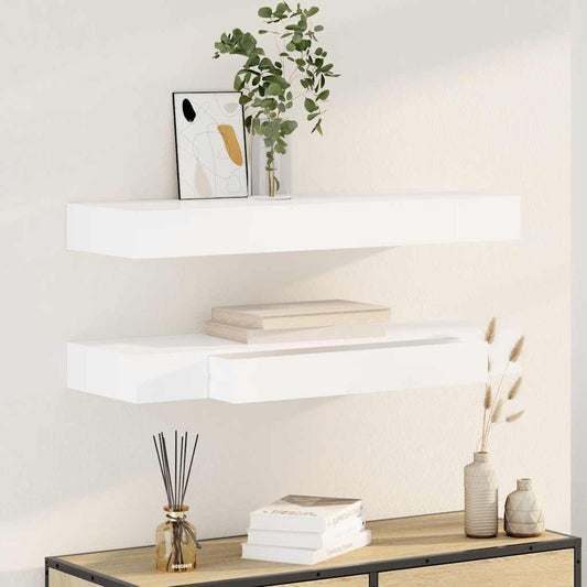 Vägghylla Vit Svävande Flytande med lådor 2 st 80 cm