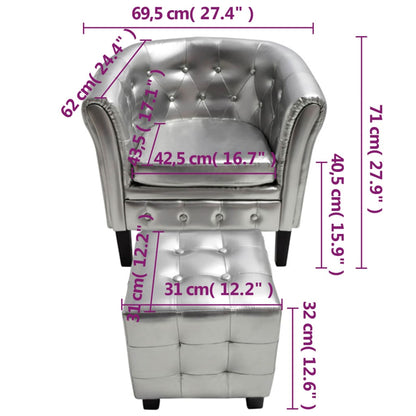 Fåtölj DIV. med fotpall silver konstläder