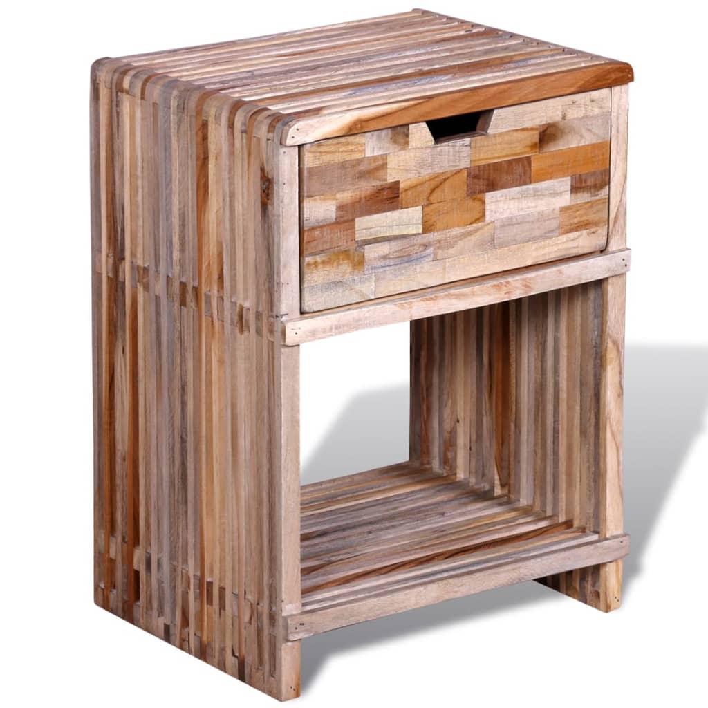 Sängbord Nattduksbord Trä med låda massiv återvunnen teak