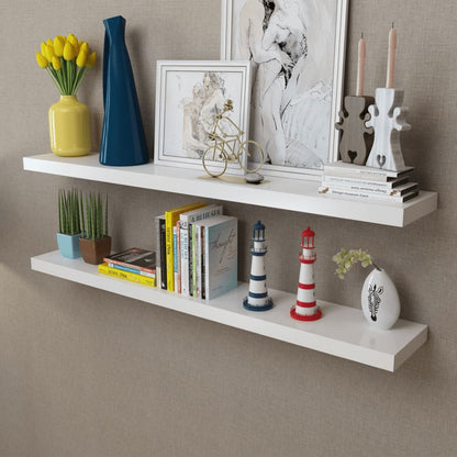 Vägghylla Vit 2 st Svävande Flytande 120x20x3,8 cm