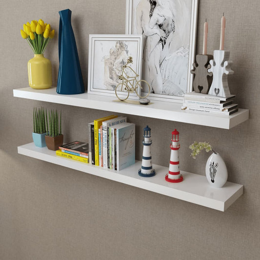 Vägghylla Vit 2 st Svävande Flytande 120x20x3,8 cm