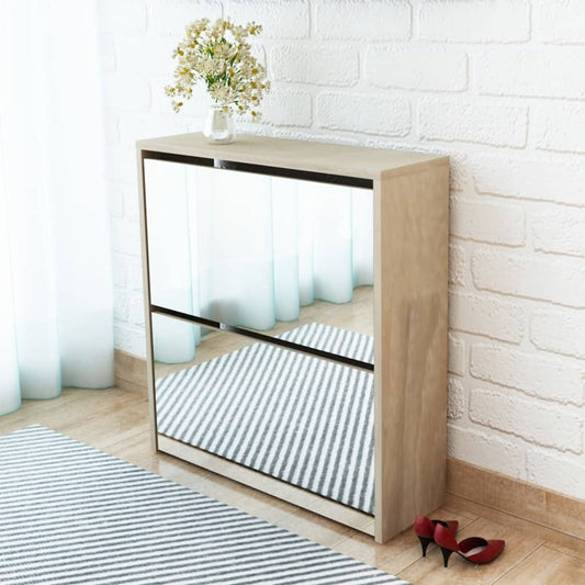 Skoställ DIV. Skoskåp med 2 lådor och spegel 63x17x67 cm ek