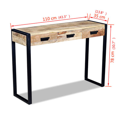 Avlastningsbord Konsollbord Trä med 3 lådor massivt mangoträ 110x35x78 cm