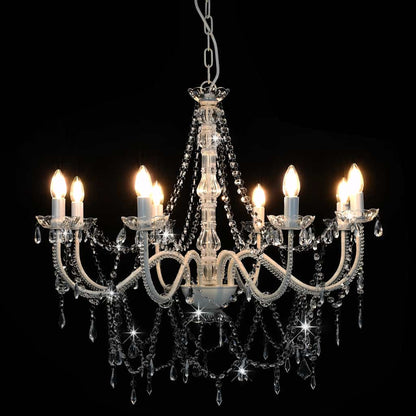 Taklampa Takkrona med pärlor Vit 8 x E14-glödlampor