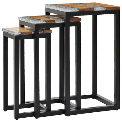 Sidobord Trä 3 st massiv teak och polyresin