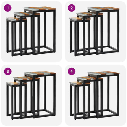 Sidobord Trä 3 st massiv teak och polyresin