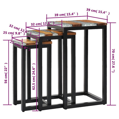 Sidobord Trä 3 st massiv teak och polyresin