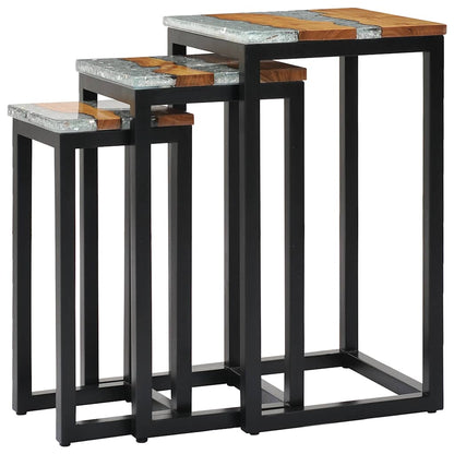 Sidobord Trä 3 st massiv teak och polyresin