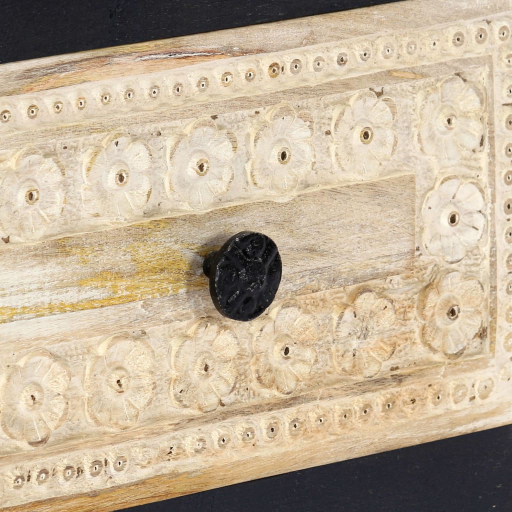 Sängbord Nattduksbord Grå handsnidat 40x30x50 cm massivt mangoträ