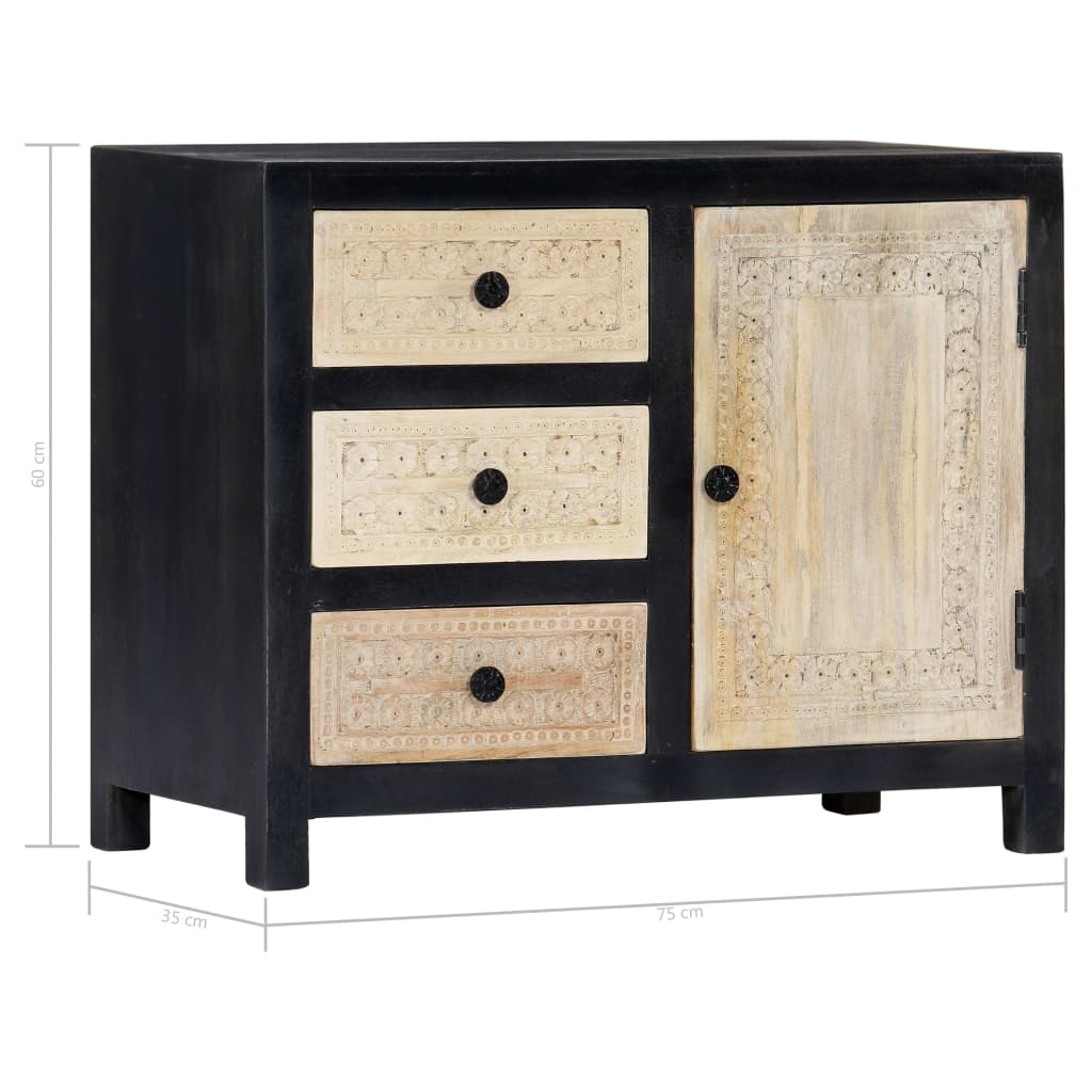 Skänk Grå handsnidad 75x35x60 cm massivt mangoträ