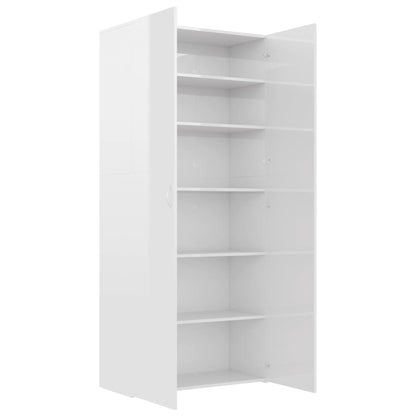 Skoställ Högglans Vit Skoskåp 80x35,5x180 cm