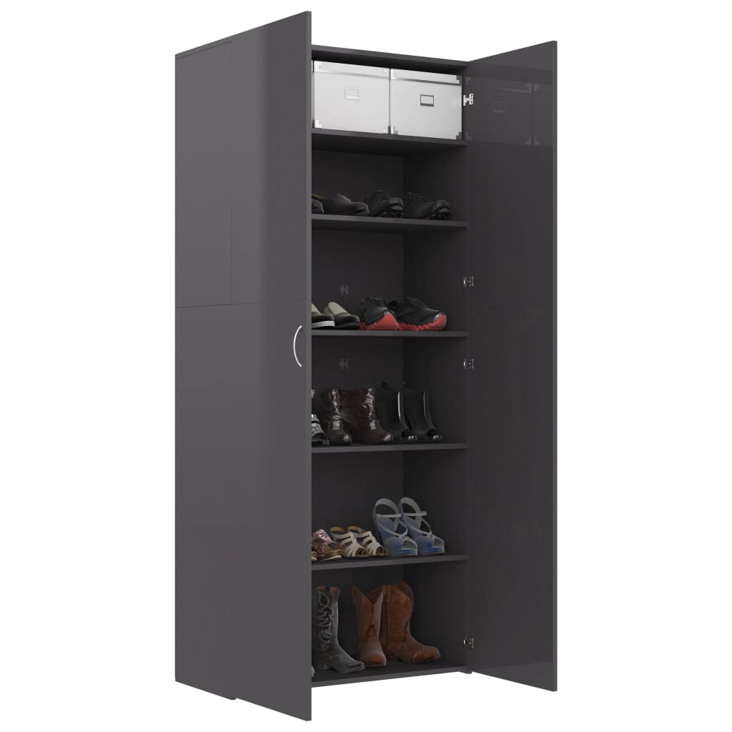 Skoställ Högglans Grå Skoskåp 80x35,5x180 cm