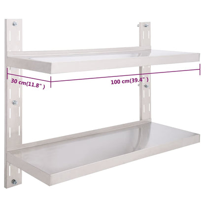Vägghylla DIV. Svävande Flytande 2 plan rostfritt stål 100x30 cm