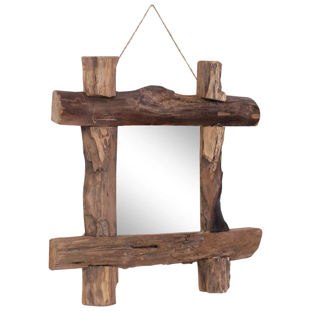 Väggspegel naturfärgad 50x50 cm återvunnen teak