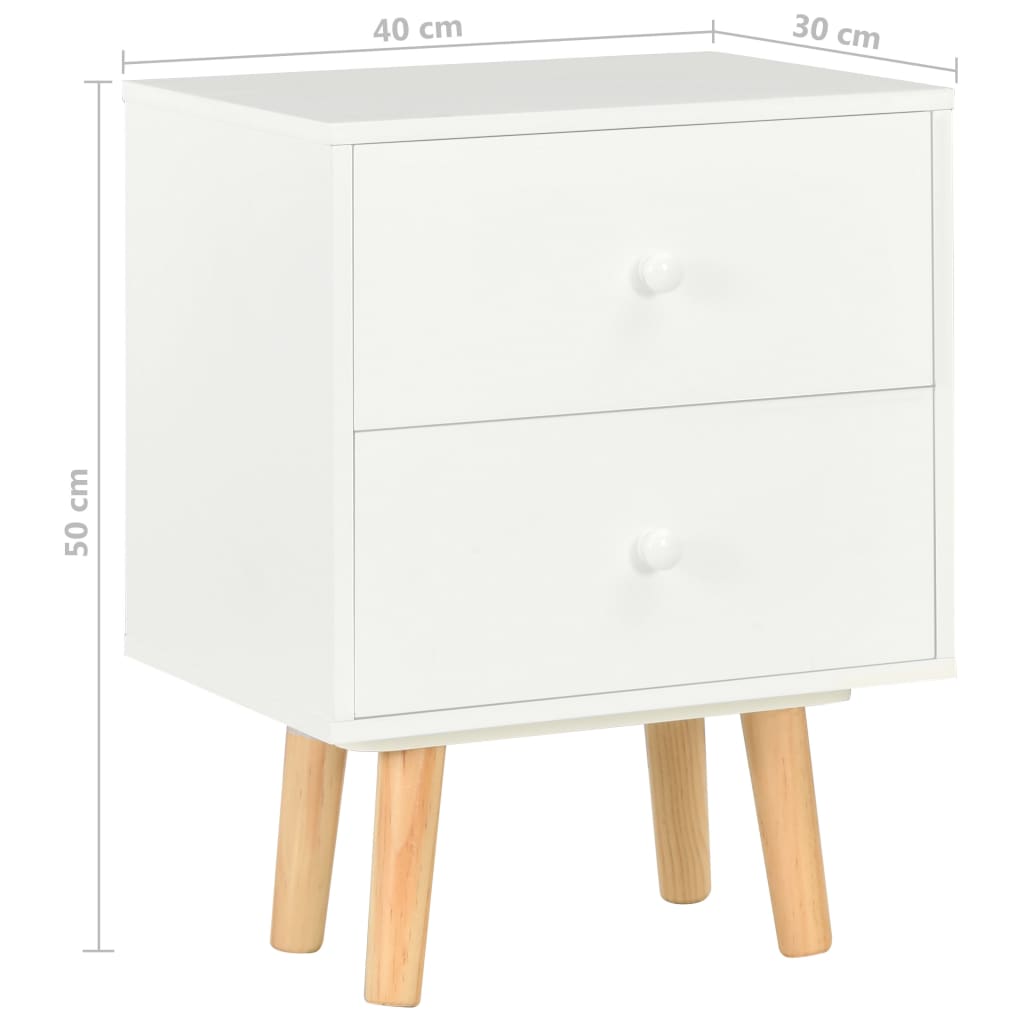 Sängbord 2 st vit 40x30x50 cm massiv furu