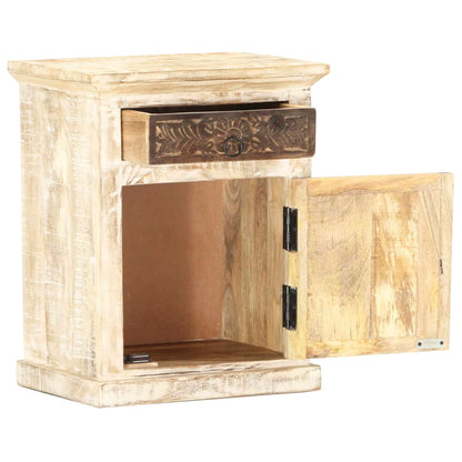 Sängbord Nattduksbord Vit 40x30x50 cm massivt mangoträ