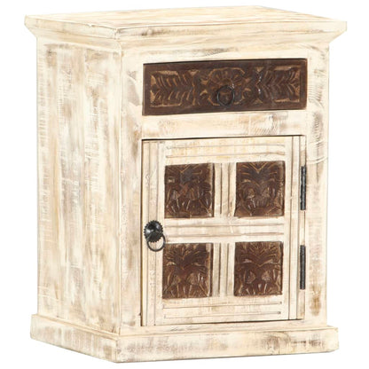 Sängbord Nattduksbord Vit 40x30x50 cm massivt mangoträ