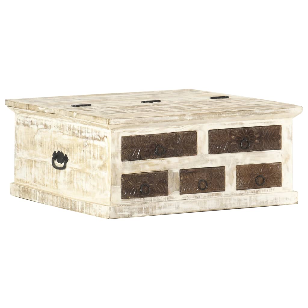 Soffbord Vit 68x68x30 cm massivt mangoträ