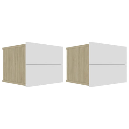 Sängbord 2 st vit och sonoma-ek 40x30x30 cm konstruerat trä