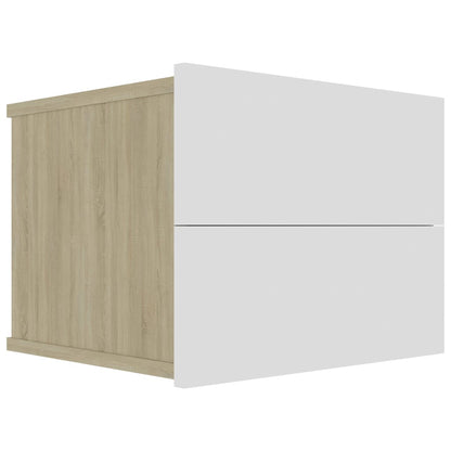 Sängbord 2 st vit och sonoma-ek 40x30x30 cm konstruerat trä