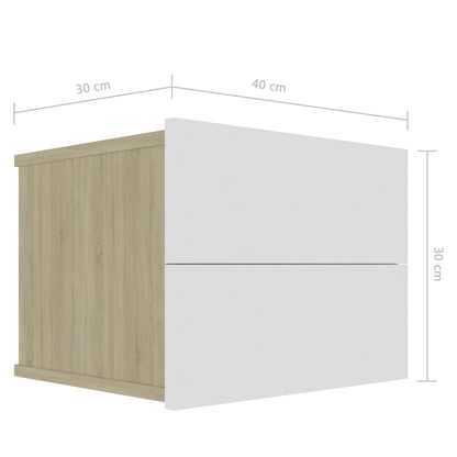 Sängbord 2 st vit och sonoma-ek 40x30x30 cm konstruerat trä