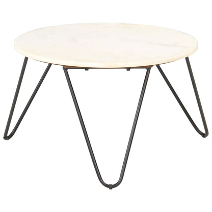 Soffbord Vit 65x65x42 cm äkta sten med marmorstruktur