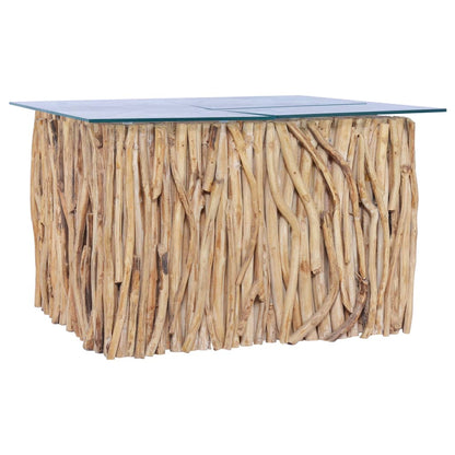 Soffbord Trä med glasskiva 66x66x40 cm massiv teak
