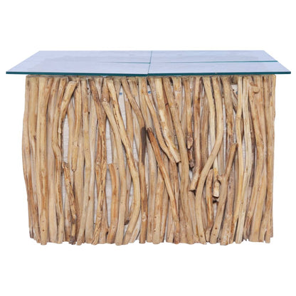 Soffbord Trä med glasskiva 66x66x40 cm massiv teak