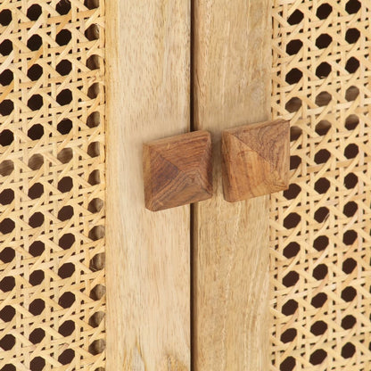 Skänk Trä 80x30x73 cm massivt mangoträ och naturlig rotting