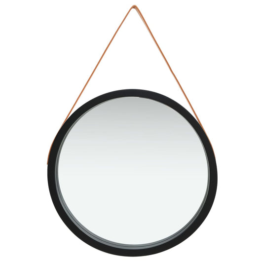 Väggspegel med rem 60 cm svart