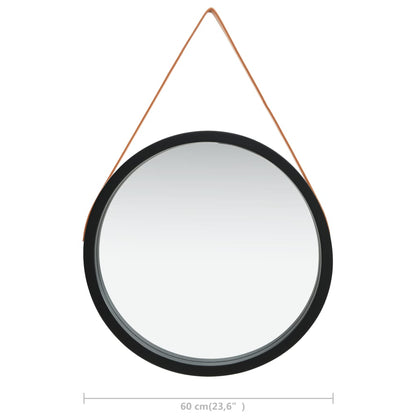 Väggspegel med rem 60 cm svart