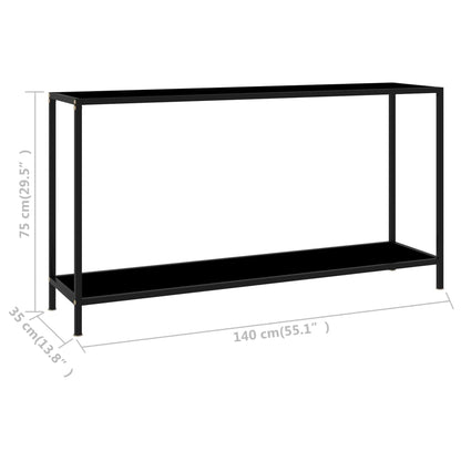 Avlastningsbord Konsollbord Svart 140x35x75 cm härdat glas