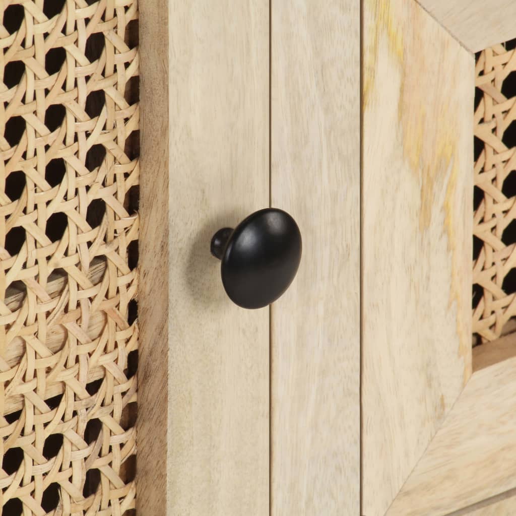 Skänk Trä 60x35x70 cm massivt mangoträ och naturlig rotting