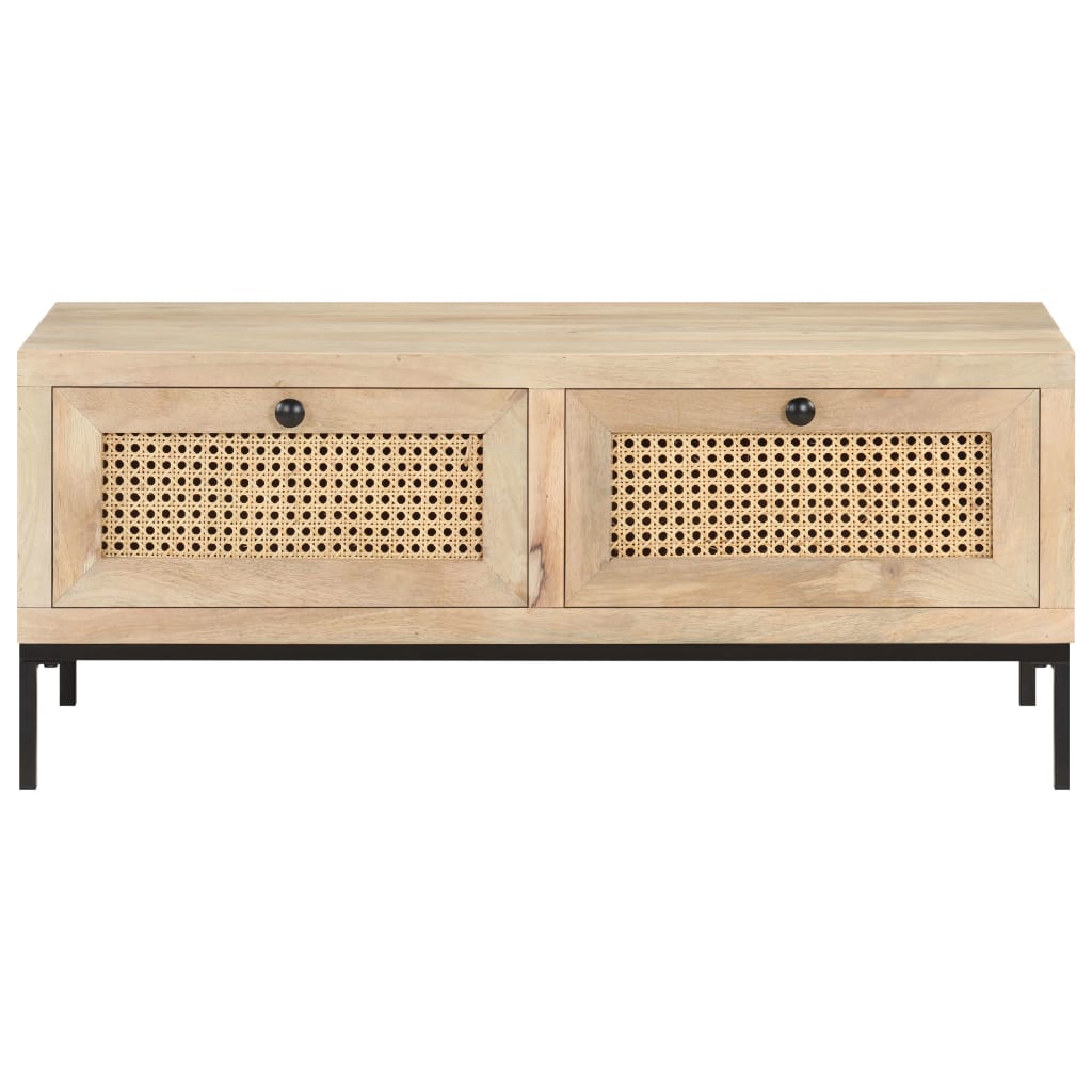 Soffbord Trä 90x50x37 cm massivt mangoträ och naturlig rotting