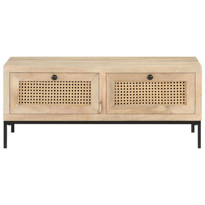 Soffbord Trä 90x50x37 cm massivt mangoträ och naturlig rotting