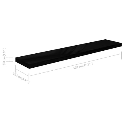 Vägghylla Högglans Svart 2 st 120x23,5x3,8 cm MDF