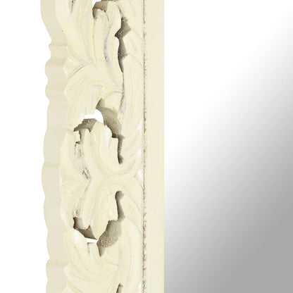 Väggspegel Handsnidad Vit 110x50 cm massivt mangoträ