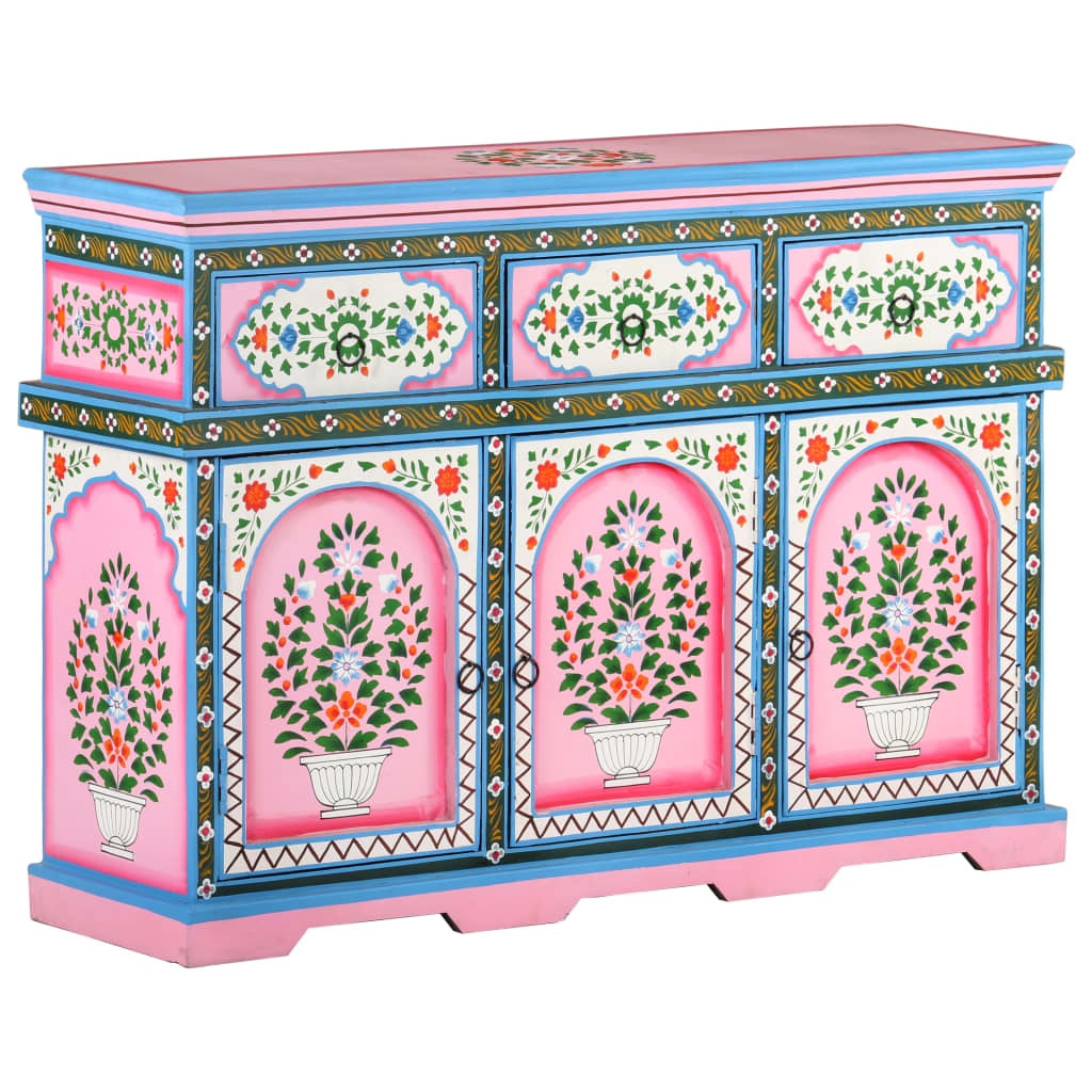 Skänk Trä Handmålad flerfärgad 110x30x76 cm massivt mangoträ