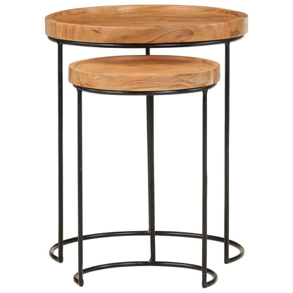 Soffbord Trä 2 delar massivt akaciaträ och stål