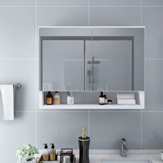 Badrumsspegel Spegelskåp LED Vit 80x15x60 cm