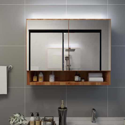 Badrumsspegel Spegelskåp LED Ek 80x15x60 cm