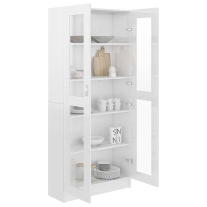 Vitrinskåp vit högglans 82,5x30,5x185,5 cm konstruerat trä