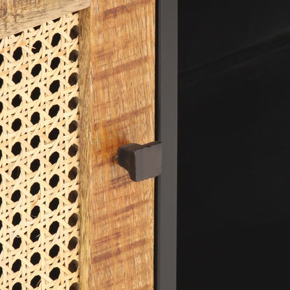 TV-Möbel Trä TV-Bänk 90x30x40 cm massivt grovt mangoträ och naturlig rotting