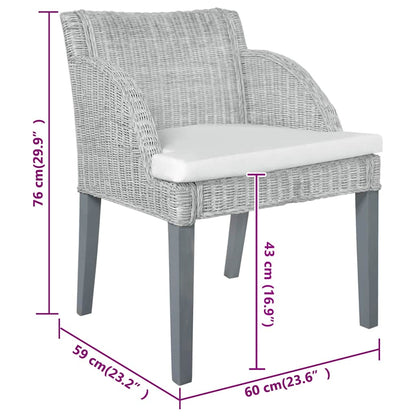 Matstolar med dynor 2 st grå äkta rotting
