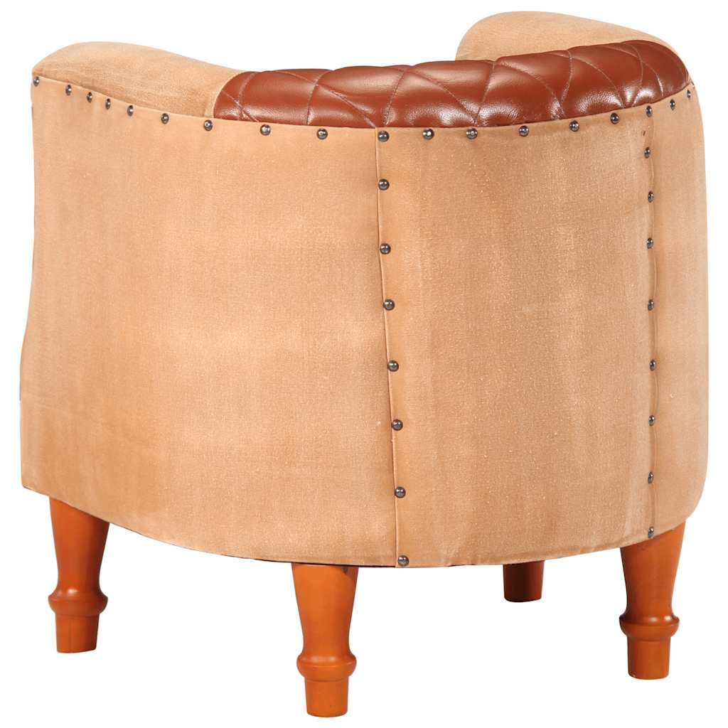 Fåtölj Brun äkta skinn och massivt mangoträ