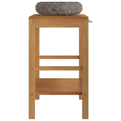 Badrumsunderskåp teak med handfat marmor svart