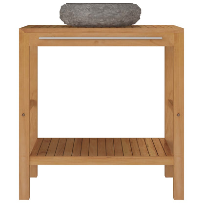 Badrumsunderskåp teak med handfat marmor svart