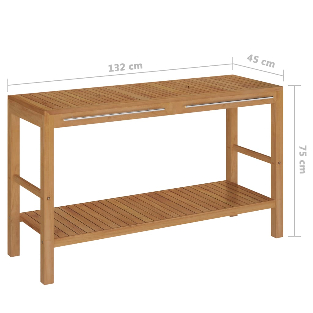 Badrumsunderskåp massiv teak med handfat marmor gräddvit