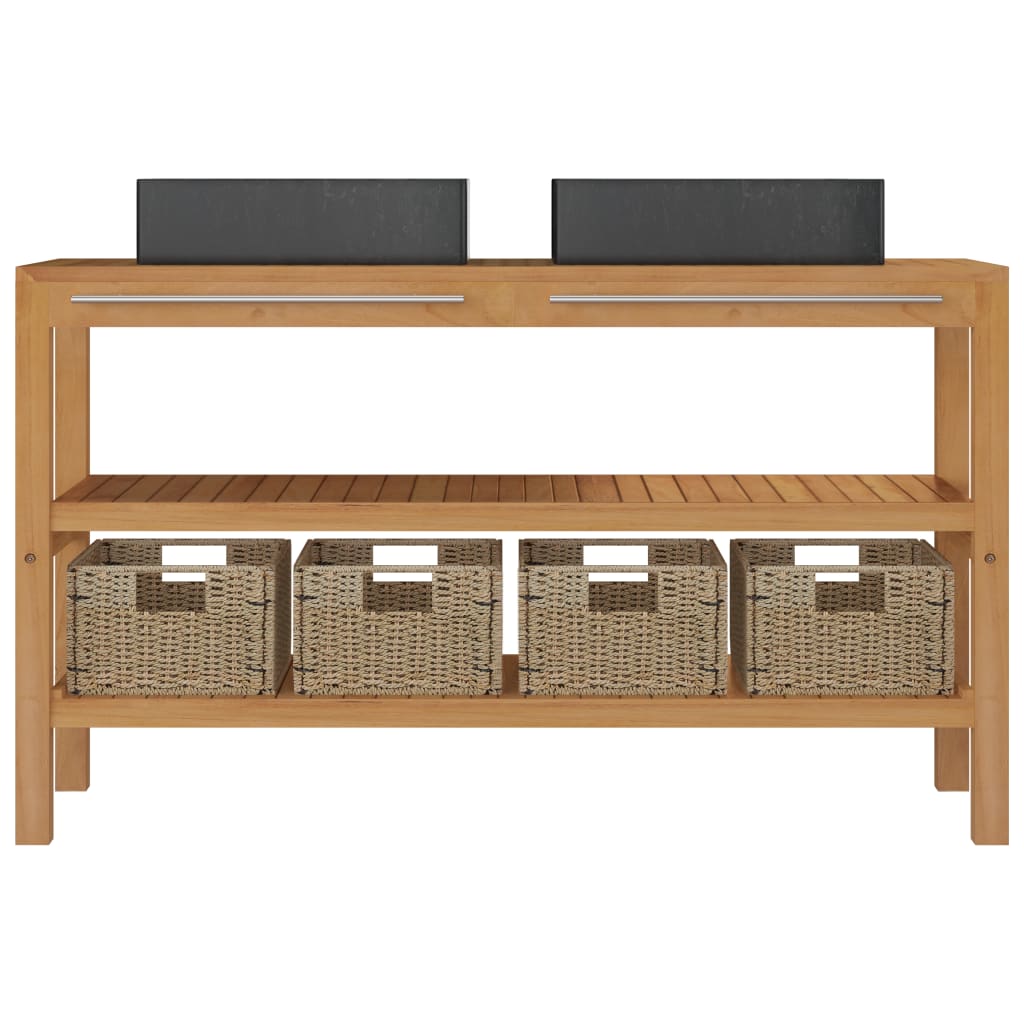 Badrumsunderskåp massiv teak med handfat marmor svart