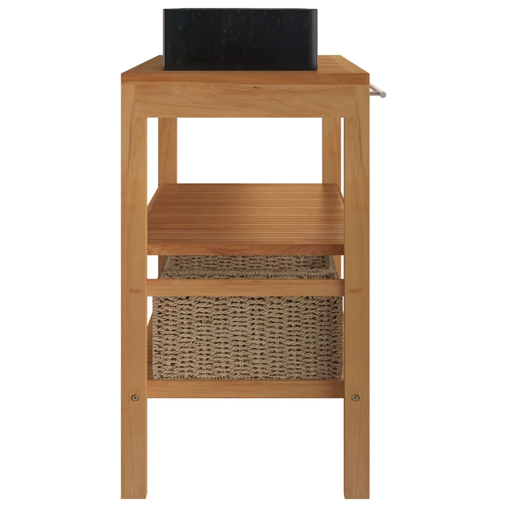 Badrumsunderskåp massiv teak med handfat marmor svart